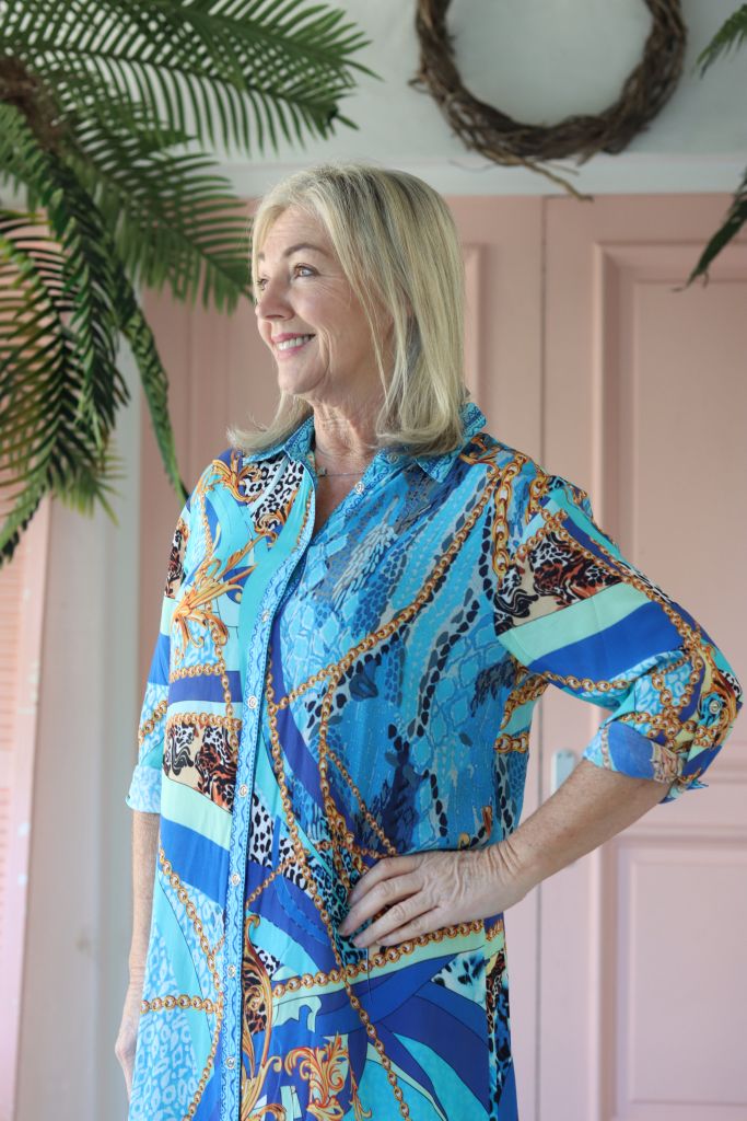 Maddison Short Dress in Blue Chain