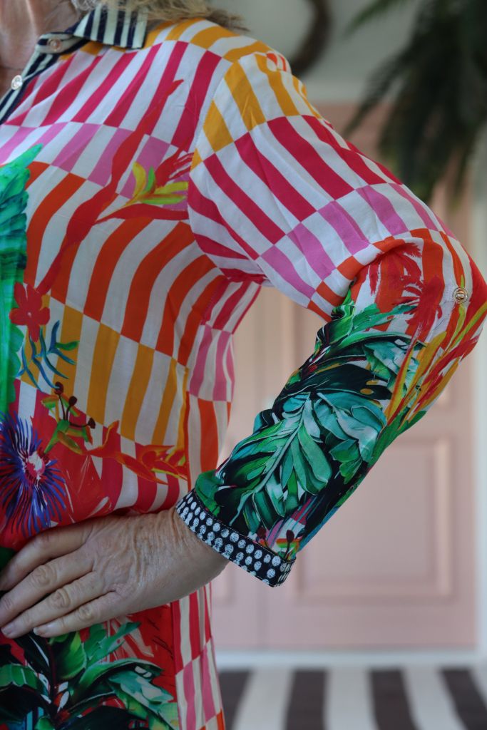 Maddison Short Dress in Broad Colourful Stripe