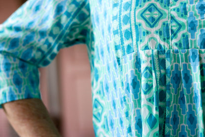Audrey Front Pleat Dress in Aqua