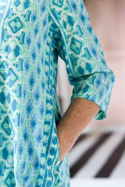 Audrey Front Pleat Dress in Aqua