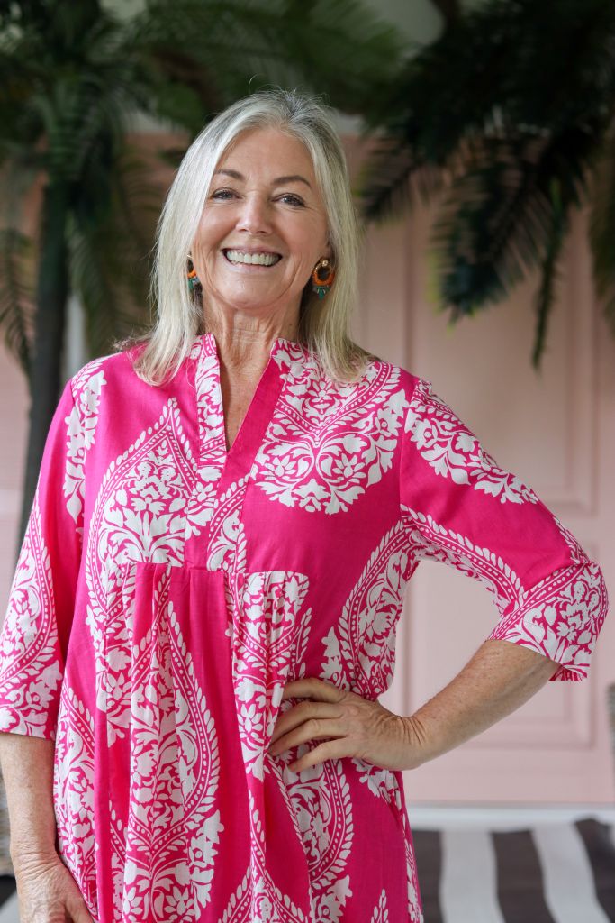 Audrey Front Pleat Dress in Pink & White