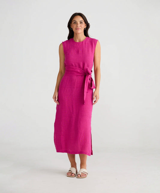 Turning Point Linen Dress in Fuchsia