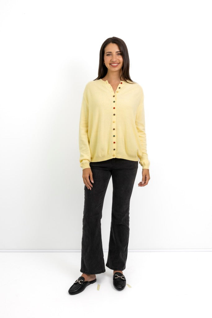Glendale Multi Colour Button Cardi in Yellow