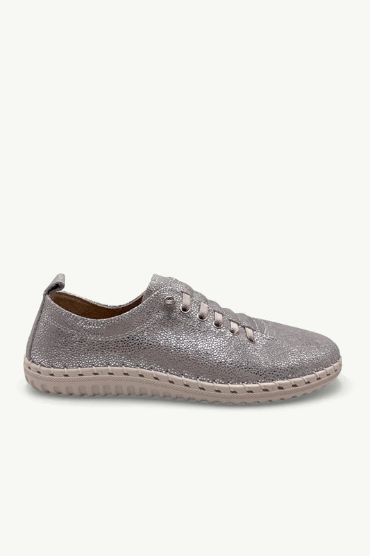 Gina Leather Sneaker in Silver Spec