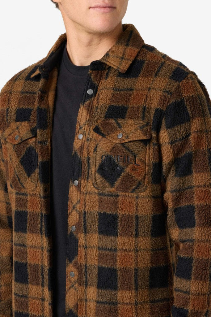 Glacier Plaid High Pile Superfleece Jacket in Dark Kahki