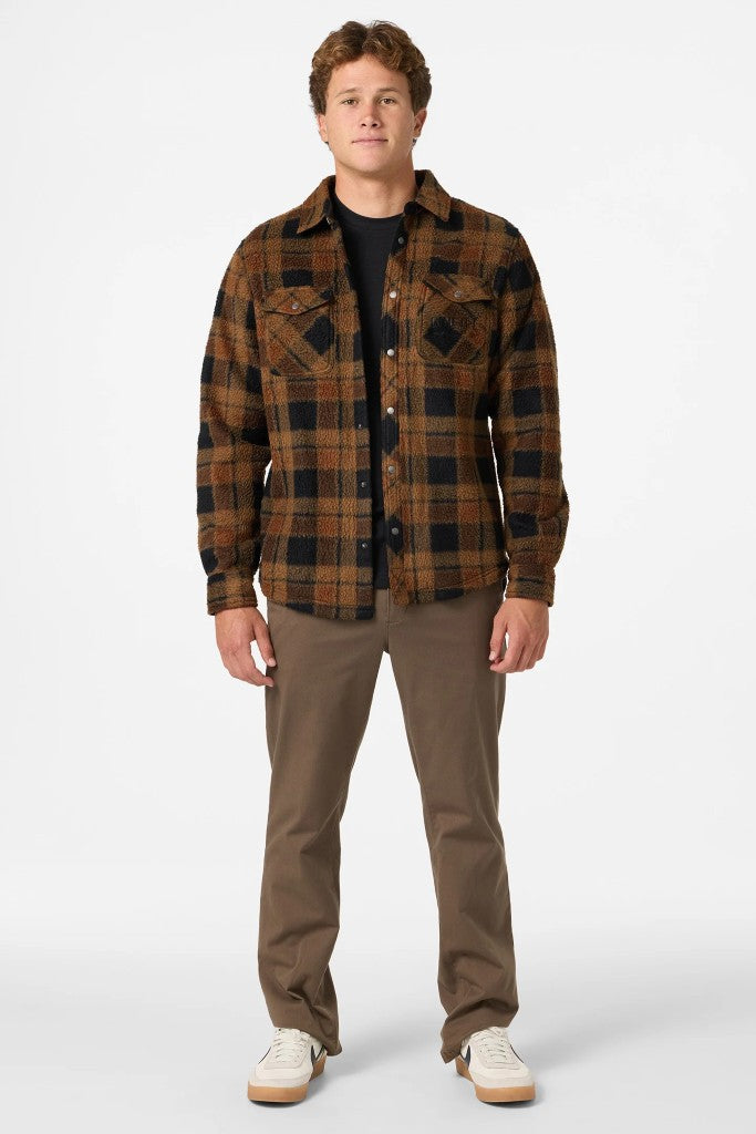 Glacier Plaid High Pile Superfleece Jacket in Dark Kahki