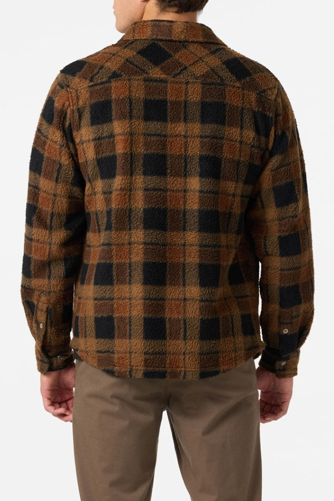 Glacier Plaid High Pile Superfleece Jacket in Dark Kahki