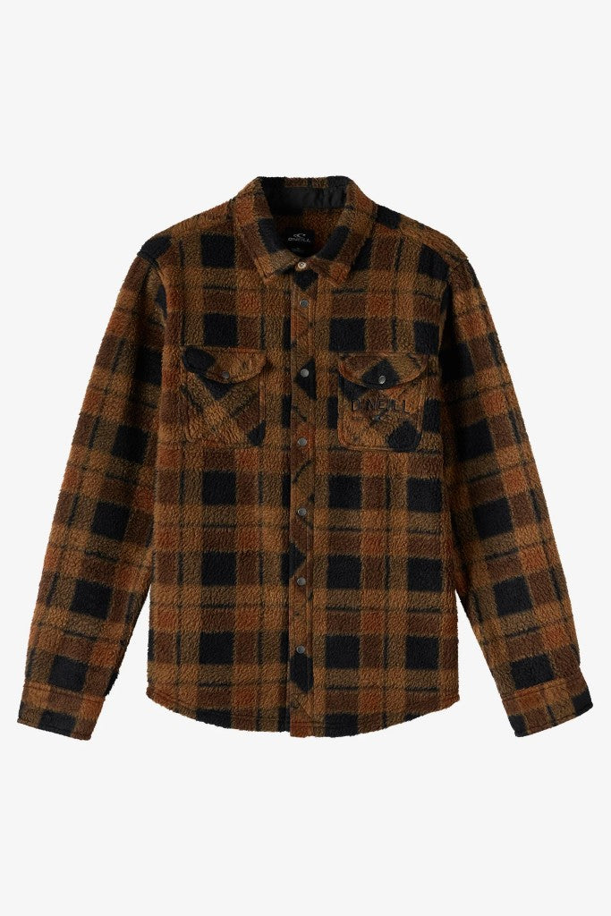 Glacier Plaid High Pile Superfleece Jacket in Dark Kahki