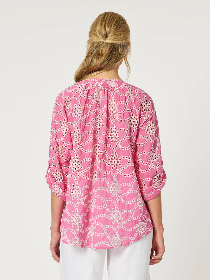 Ellie Embroidery Top in Pink