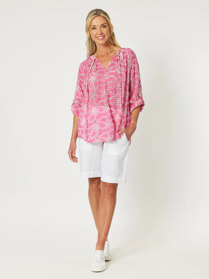 Ellie Embroidery Top in Pink