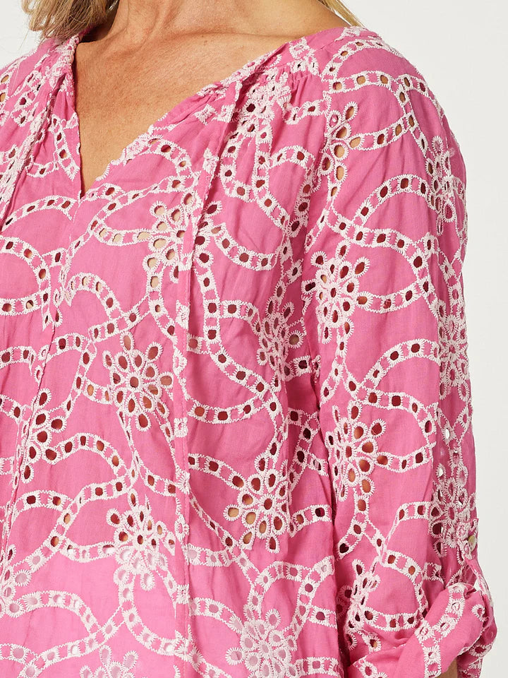 Ellie Embroidery Top in Pink