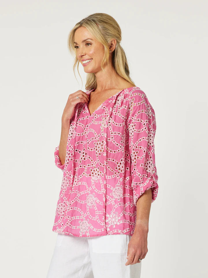 Ellie Embroidery Top in Pink