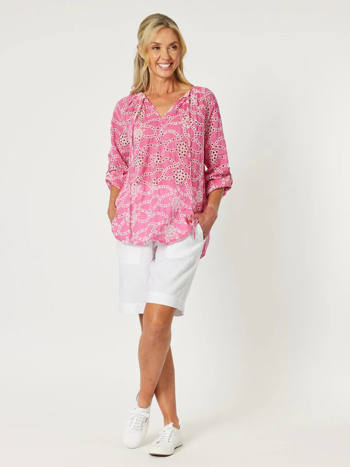 Ellie Embroidery Top in Pink