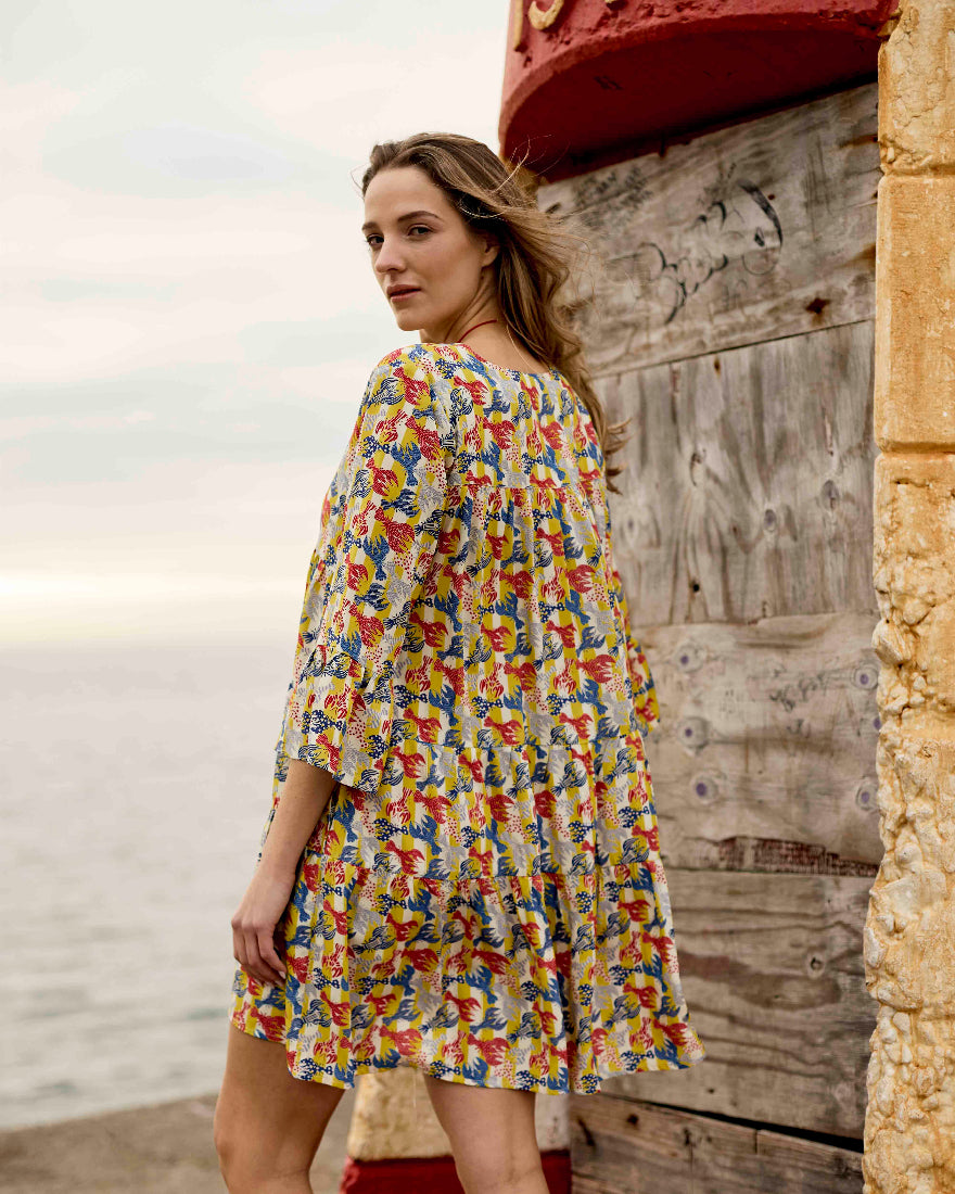 Saffron Dress in Yellow Lobsters