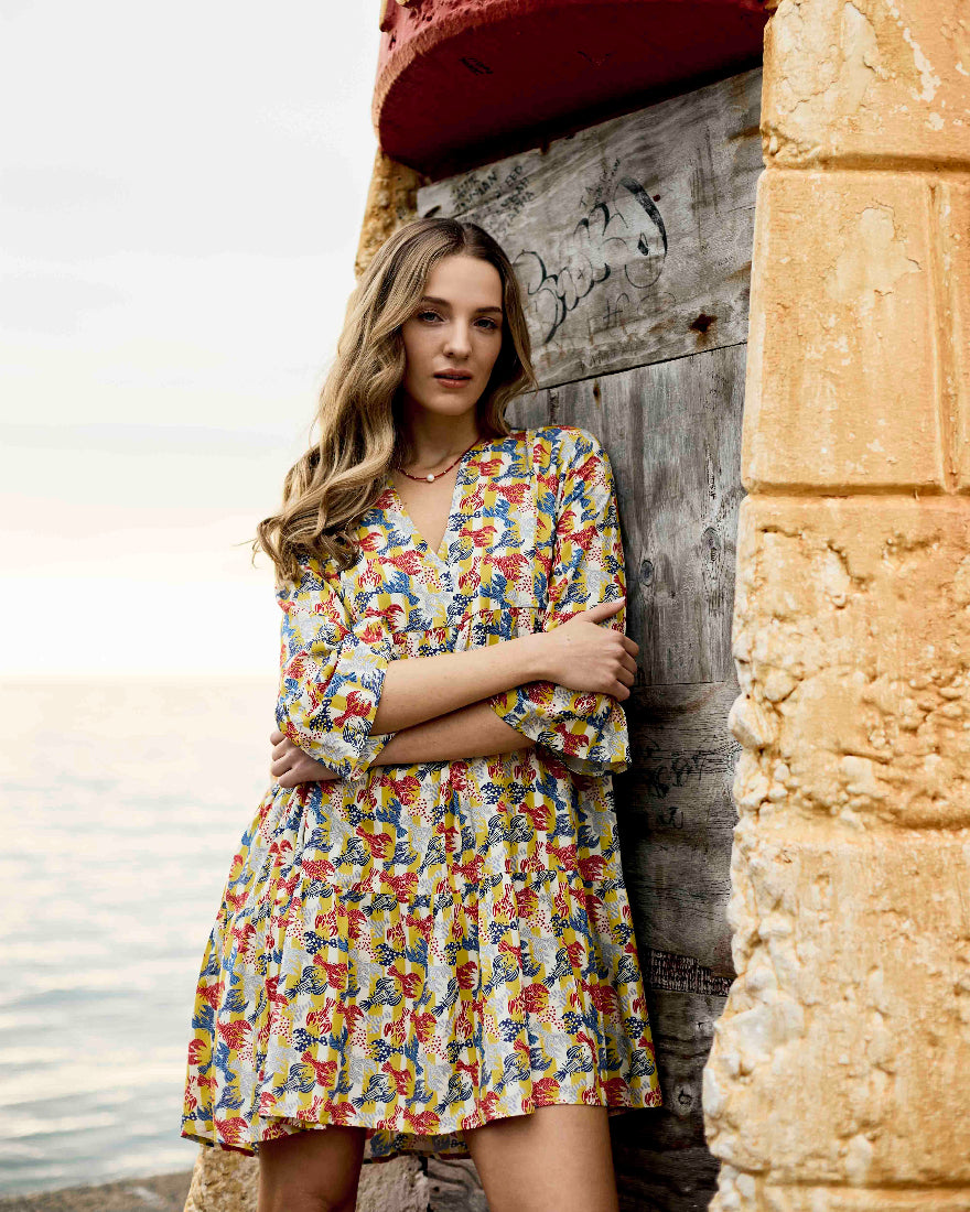 Saffron Dress in Yellow Lobsters