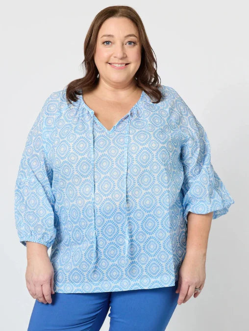 Mosaic Print Top in Blue