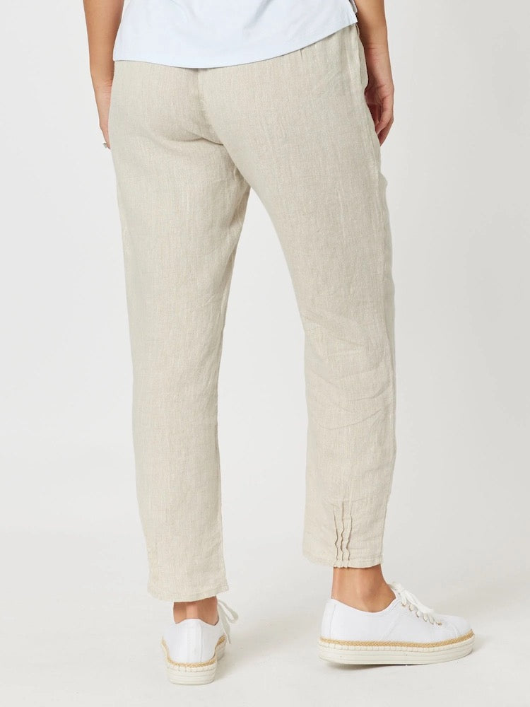 Sarah Jersey Rib Waist Linen Pant in Natural