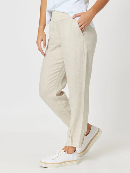 Sarah Jersey Rib Waist Linen Pant in Natural