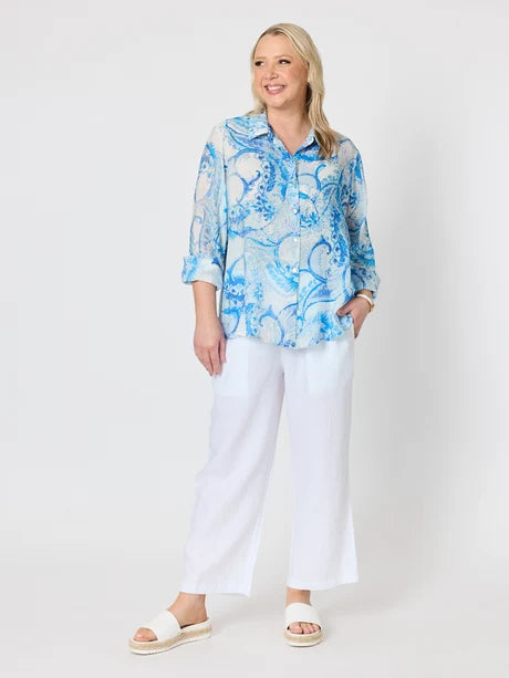 Amalfi Paisley Shirt in Cornflower Blue