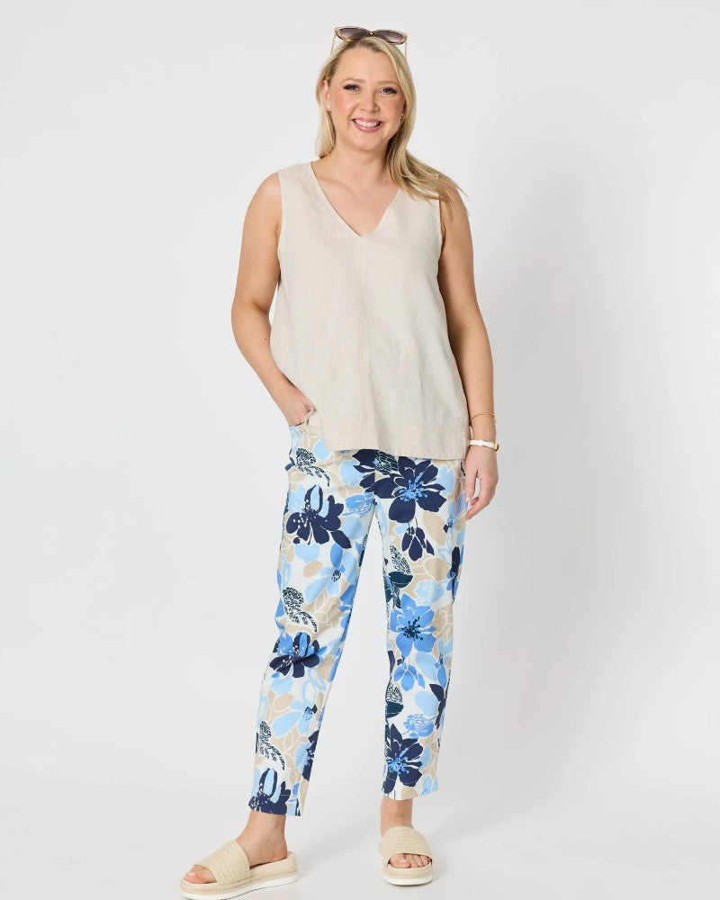 Amalfi Rose Print Pant in Cornflower Multi