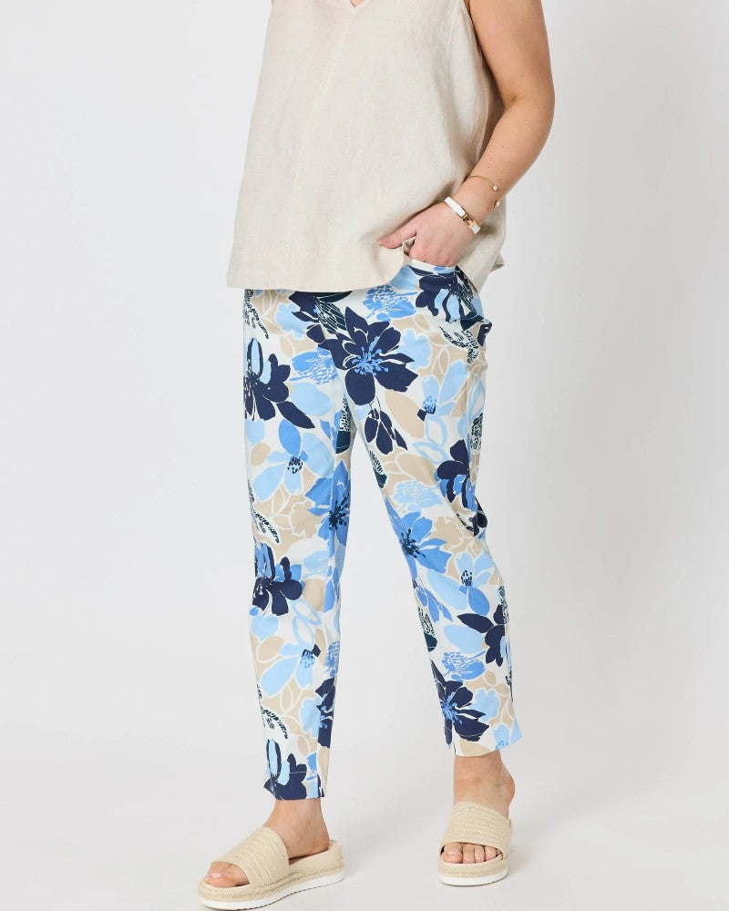 Amalfi Rose Print Pant in Cornflower Multi