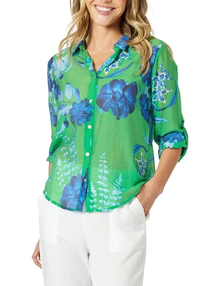 Garden Bloom Shirt in Elm Blue