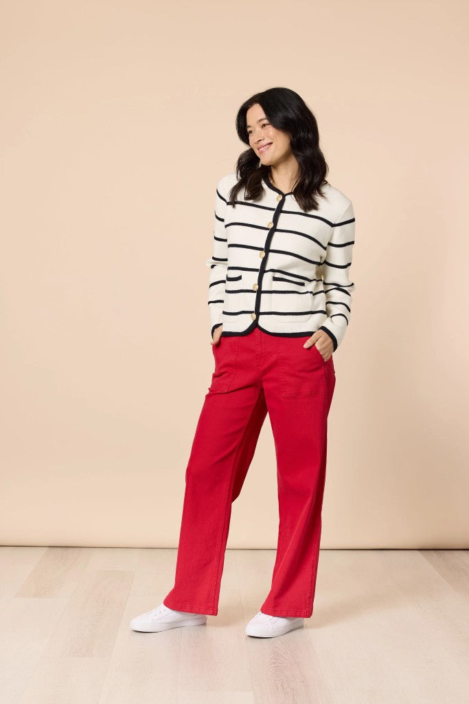 Hampton Stripe Cardi in Ivory / Navy