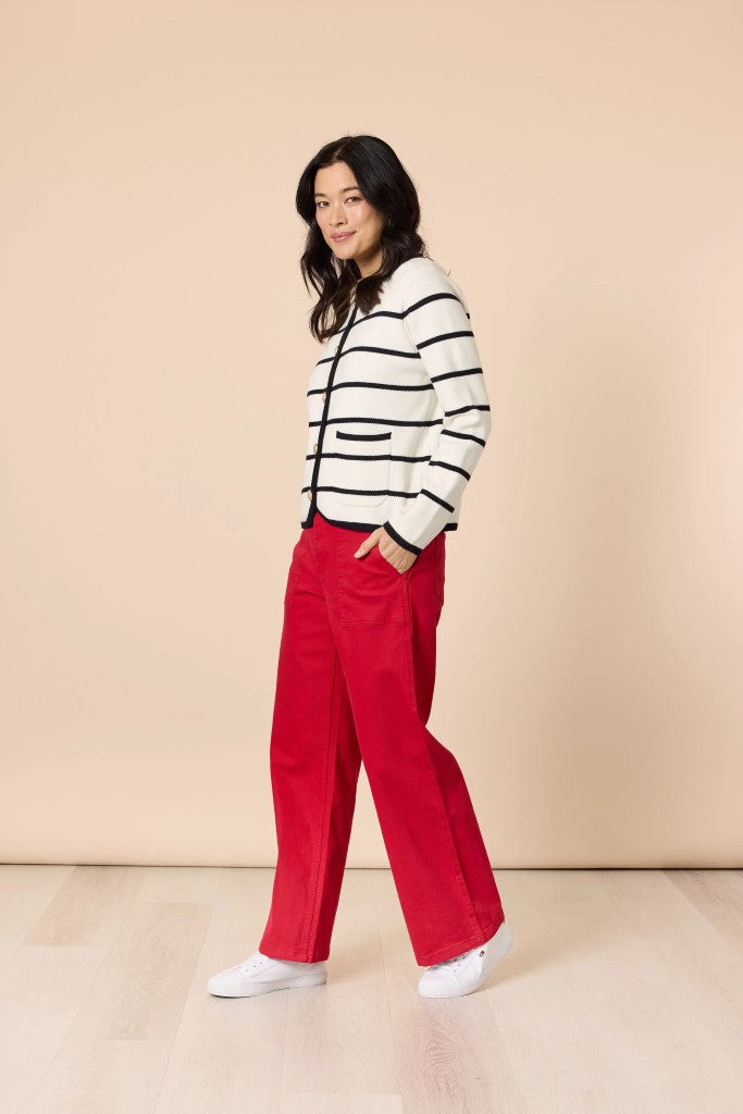 Hampton Stripe Cardi in Ivory / Navy