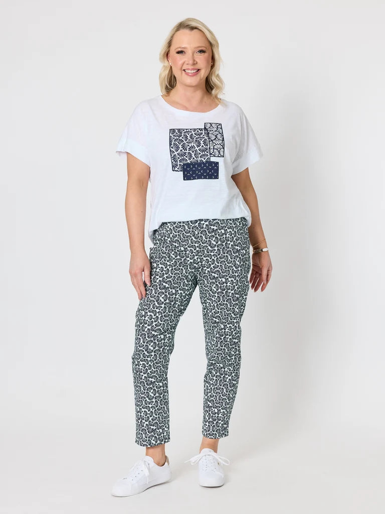 Oasis Print Pant in Navy / White