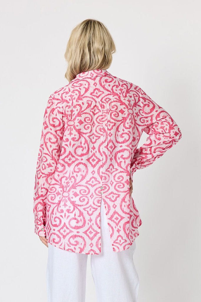 Provence Print Shirt in Raspberry / White