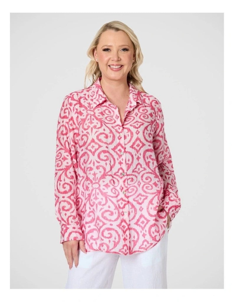 Provence Print Shirt in Raspberry / White