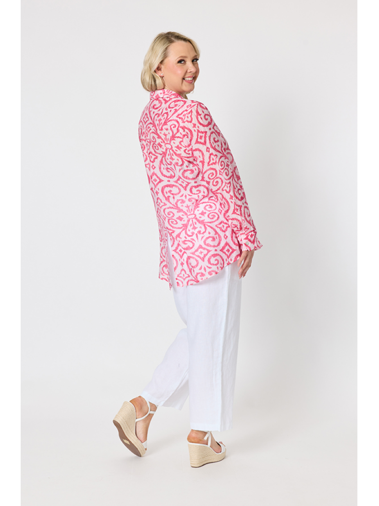 Provence Print Shirt in Raspberry / White