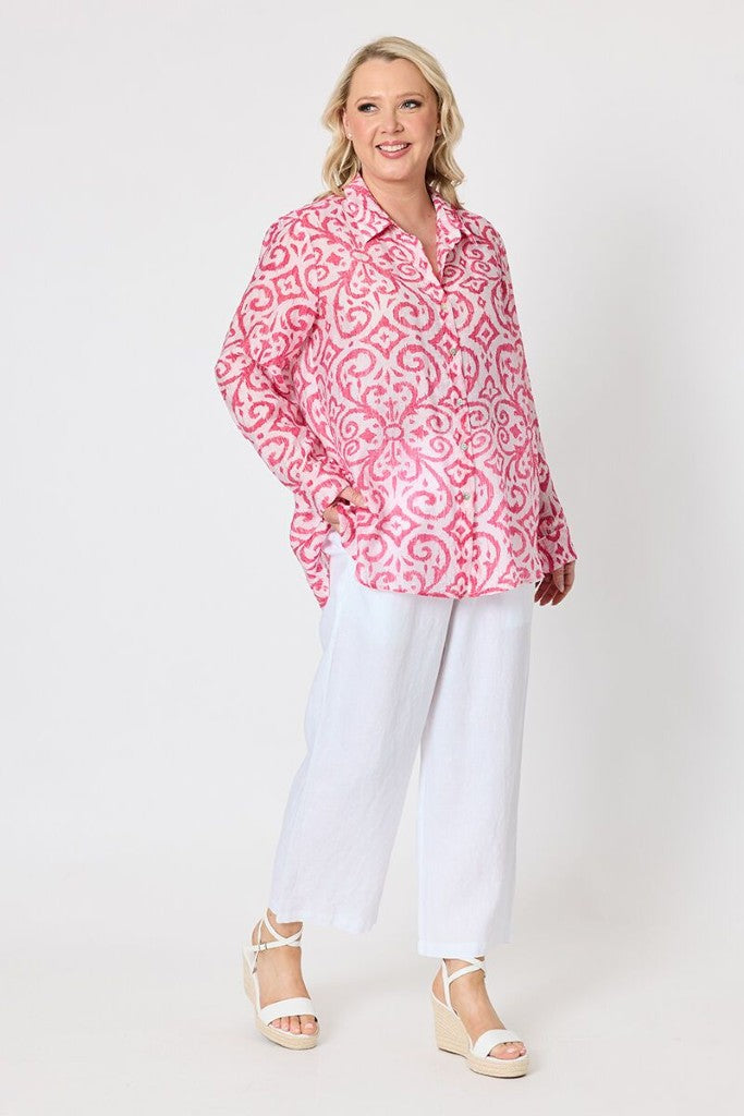 Provence Print Shirt in Raspberry / White