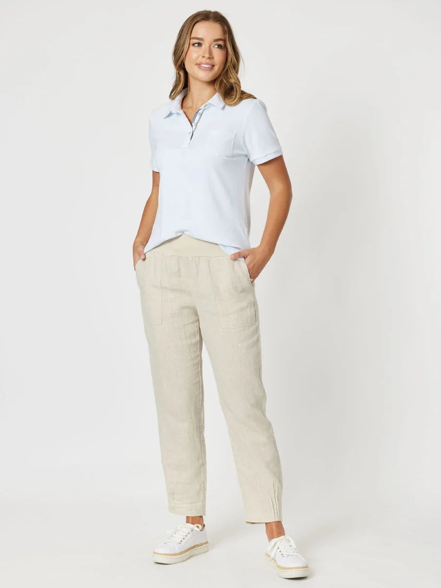 Sarah Jersey Waist Linen Pant in Natural