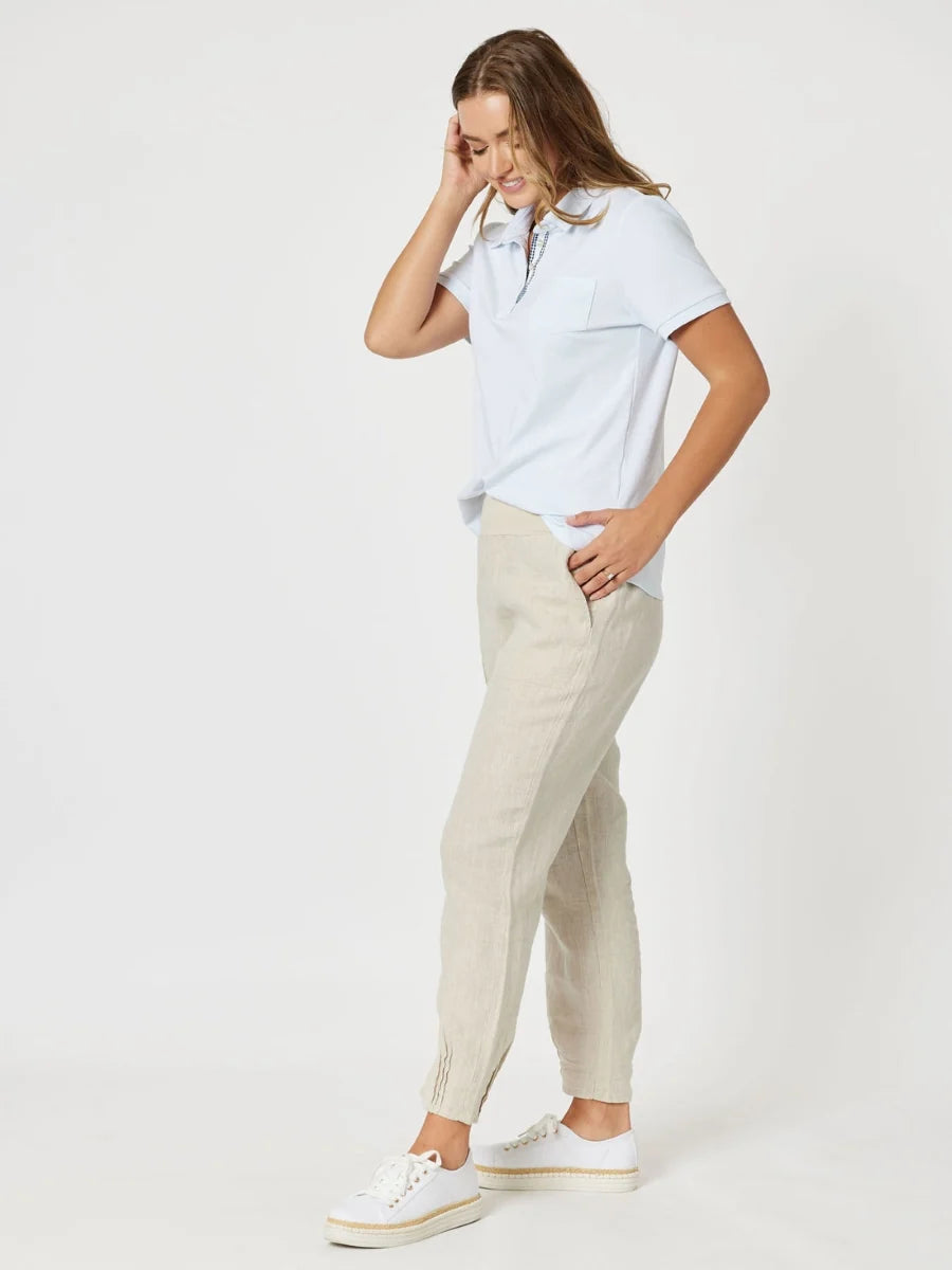Sarah Jersey Waist Linen Pant in Natural