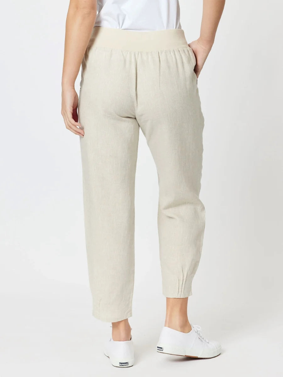 Sarah Jersey Waist Linen Pant in Natural