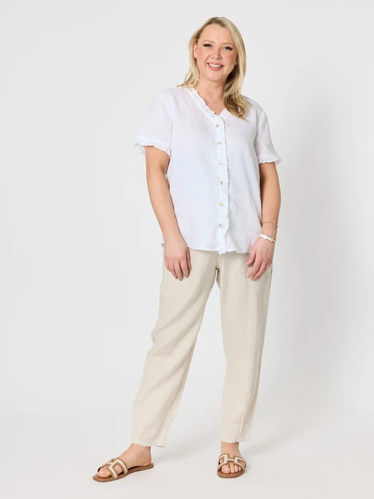Sarah Jersey Waist Linen Pant in Natural
