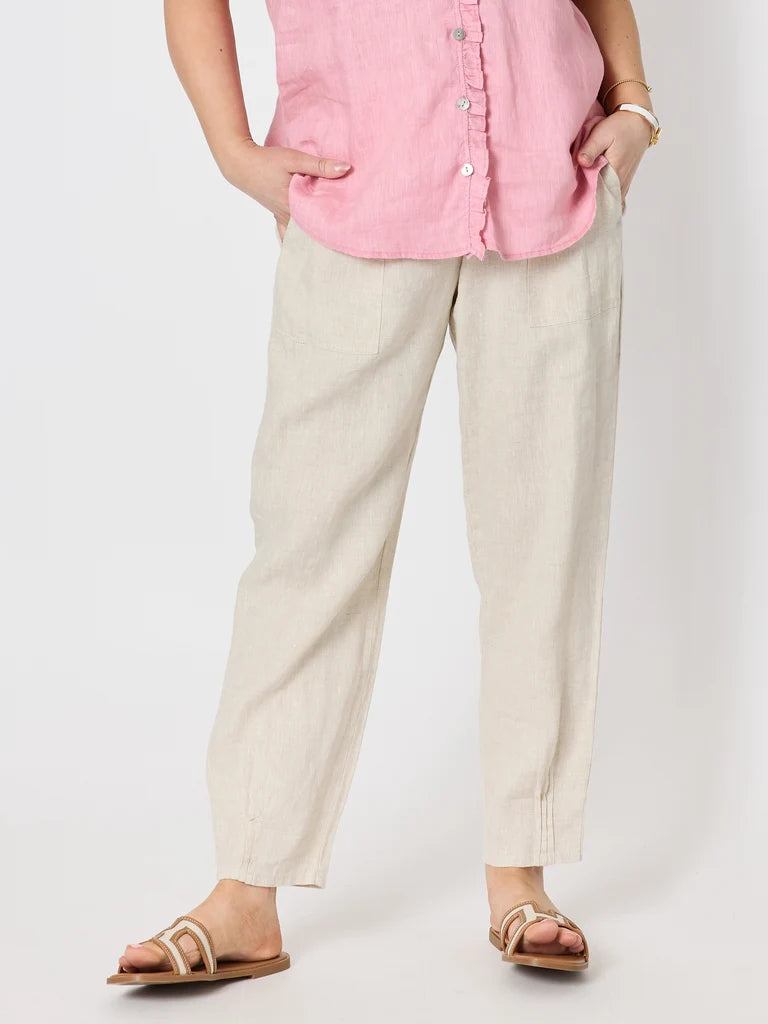 Sarah Jersey Waist Linen Pant in Natural