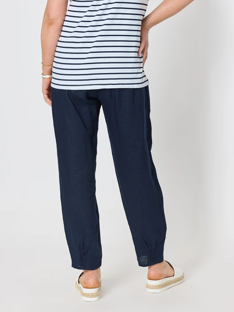Sarah Jersey Waist Linen Pant in Navy