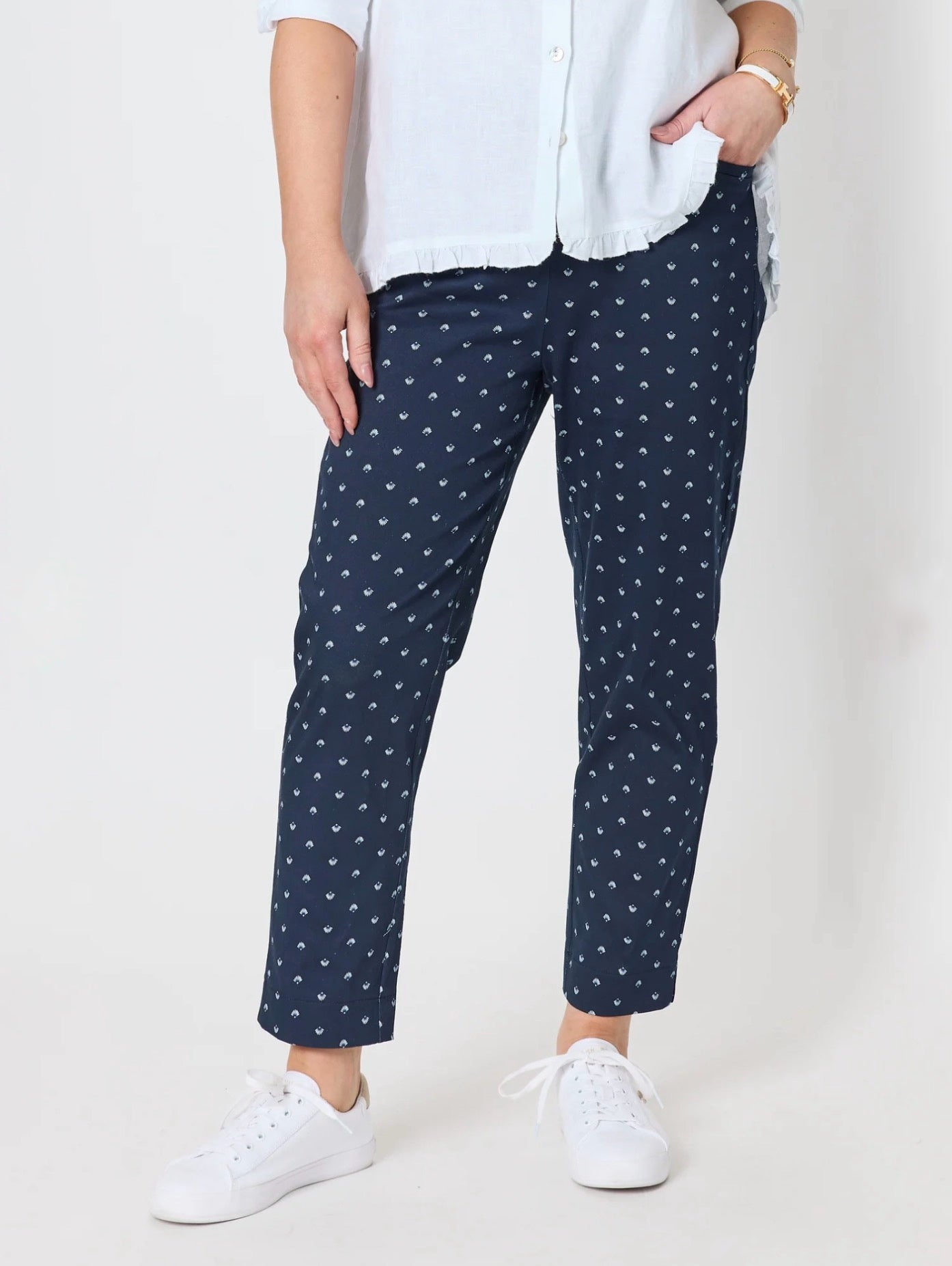 Tropez Print Pants in Navy / White
