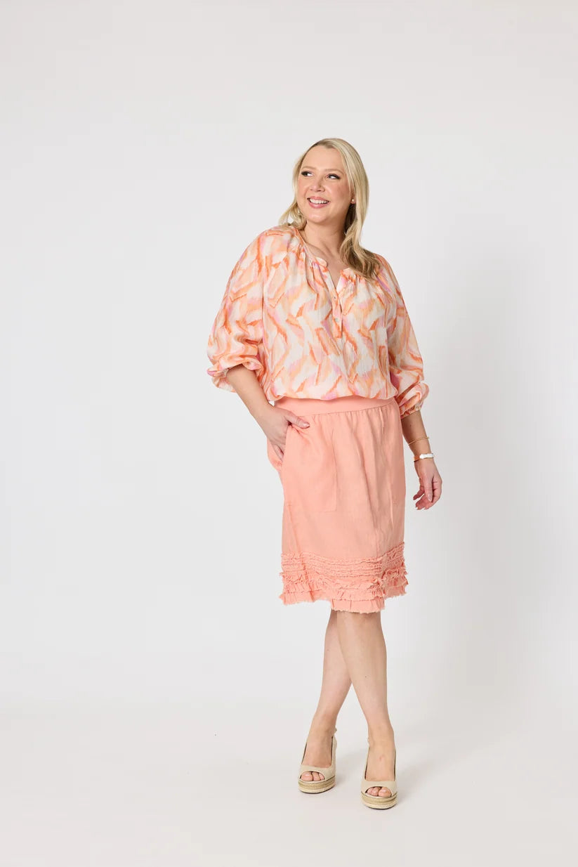 Tuscan Sunset Print Top in Mandarin Multi