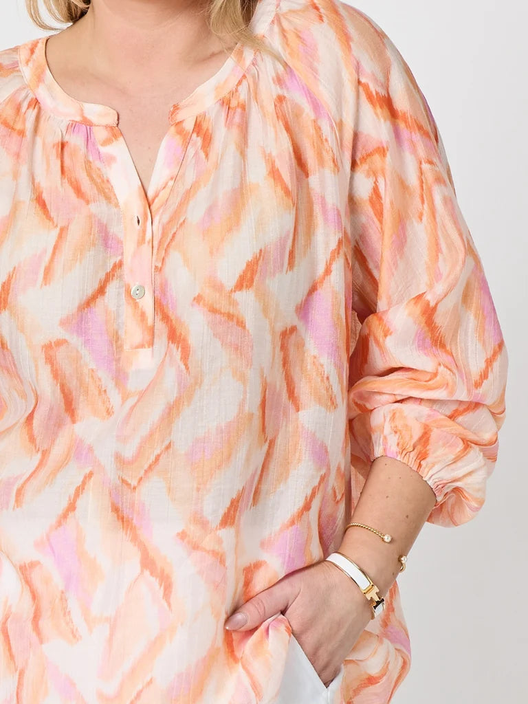 Tuscan Sunset Print Top in Mandarin Multi