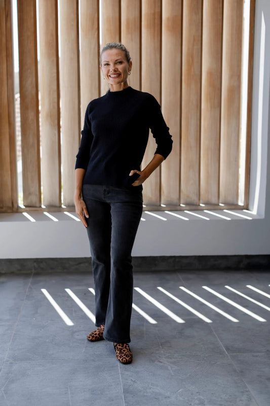 Granada Fine Rib Funnel Neck Knit in Black