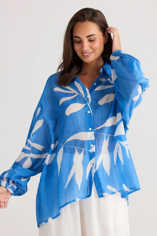 Cliffside Silk / Cotton Shirt in Blue Passion Flower