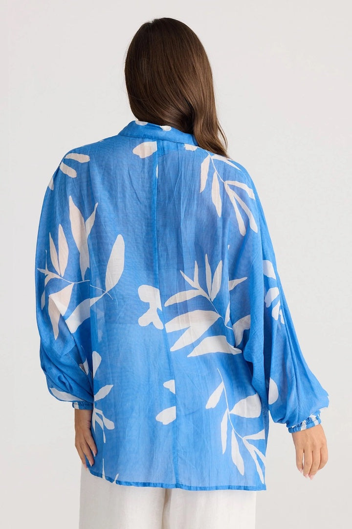 Cliffside Silk / Cotton Shirt in Blue Passion Flower