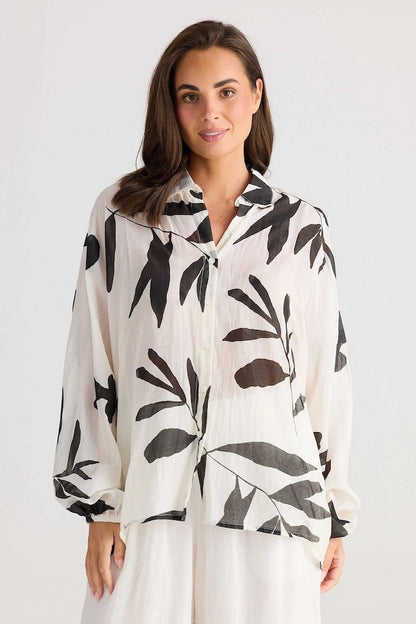 Cliffside Silk / Cotton Shirt in White Passion Flower