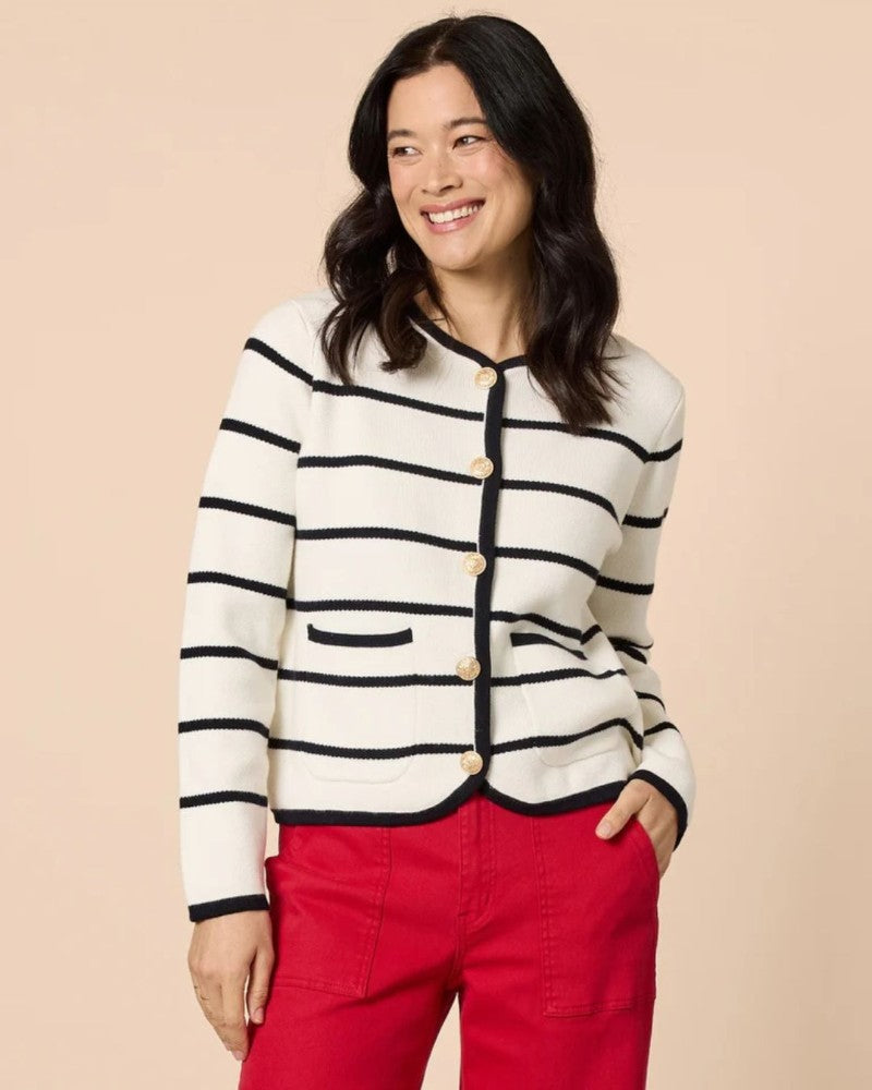 Hampton Stripe Cardi in Ivory / Navy