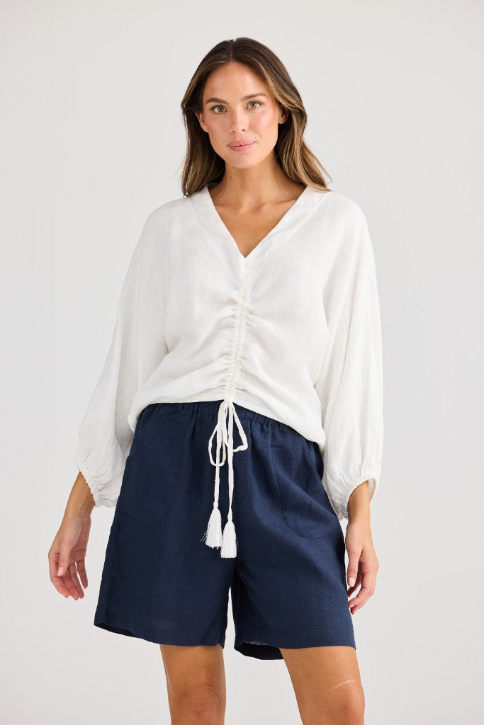 Happy Hour Linen Top in White
