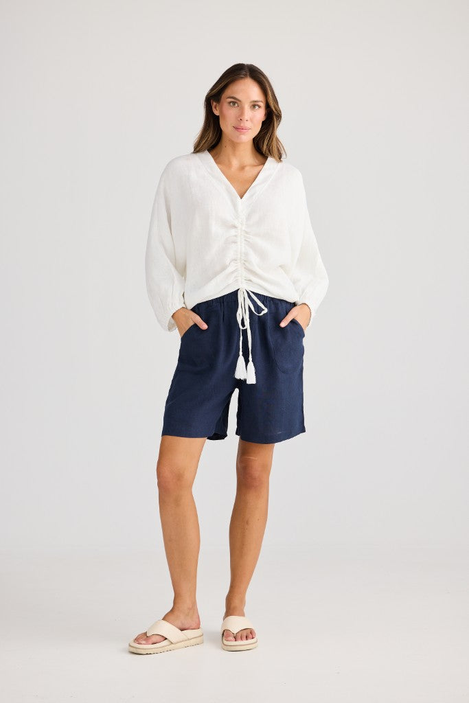 Happy Hour Linen Top in White