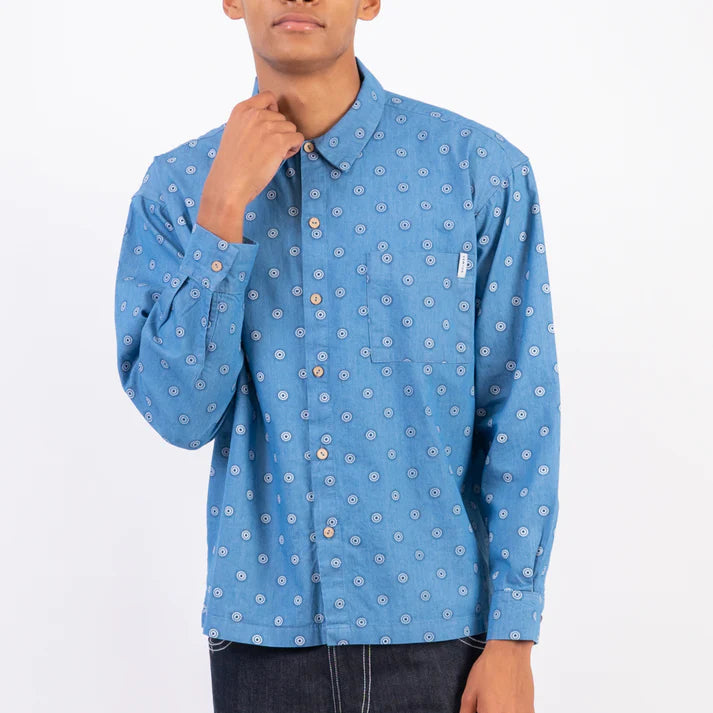 Cotton Woven Circles Shirt in Blue
